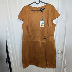 NWT DKNY Brown Faux Suede Dress in Size 16
